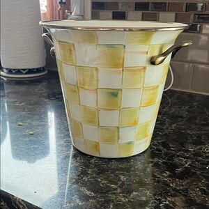 McKenzie Childs NWOT yellow, and white checked ice bucket